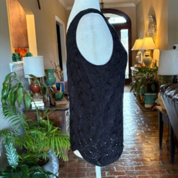 Tulle Eyelet sleeveless Peter Pan collar top size L - Picture 5 of 12